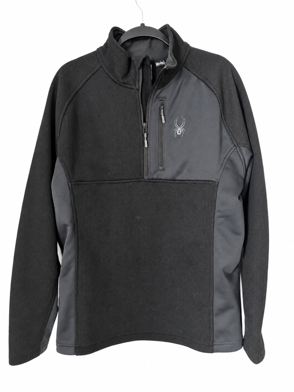 Spyder Black Waffle Knit Quarter Zip Pullover Performance Jacket Unisex Layer L